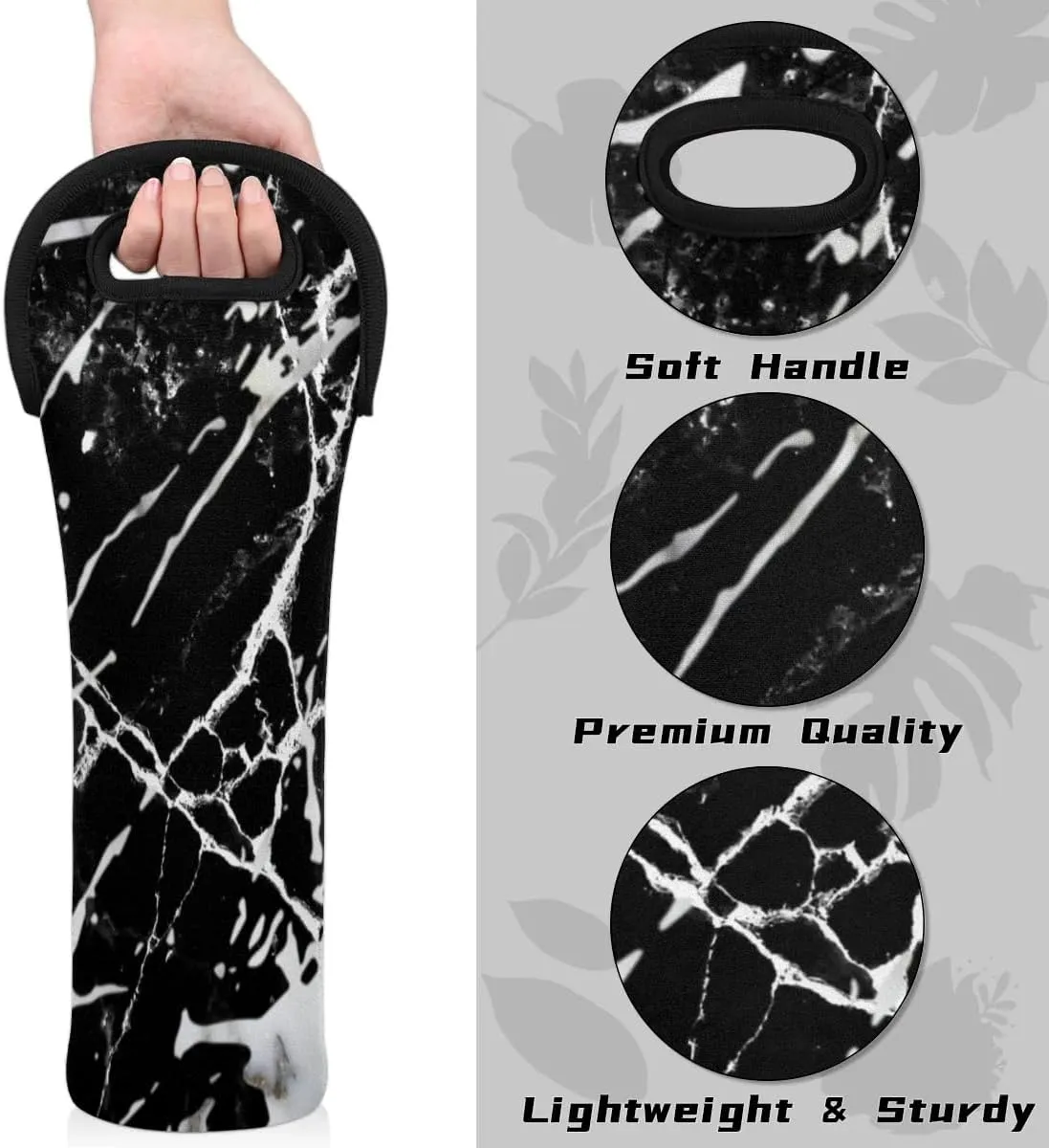 Artificial Marble Wine Carrier Tote Bag Insulated Neoprene Wine Bag Tote Single Bottle Protective Travel Bag Beer Wine Cooler Bag with Secure Carry Handle 750 ml Wine Gifts for Women Men