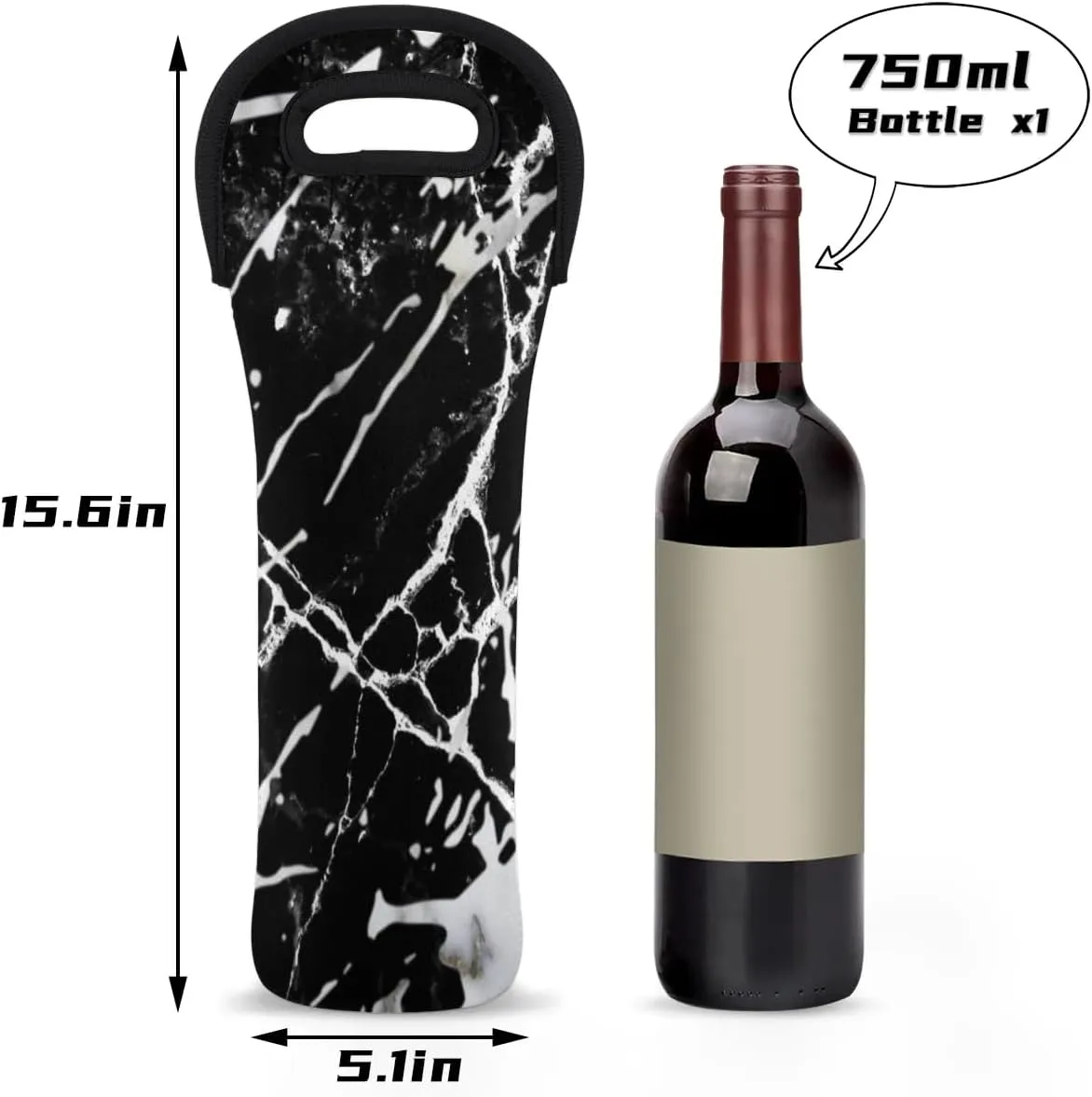 Artificial Marble Wine Carrier Tote Bag Insulated Neoprene Wine Bag Tote Single Bottle Protective Travel Bag Beer Wine Cooler Bag with Secure Carry Handle 750 ml Wine Gifts for Women Men