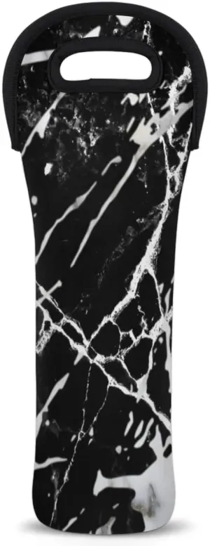 Artificial Marble Wine Carrier Tote Bag Insulated Neoprene Wine Bag Tote Single Bottle Protective Travel Bag Beer Wine Cooler Bag with Secure Carry Handle 750 ml Wine Gifts for Women Men