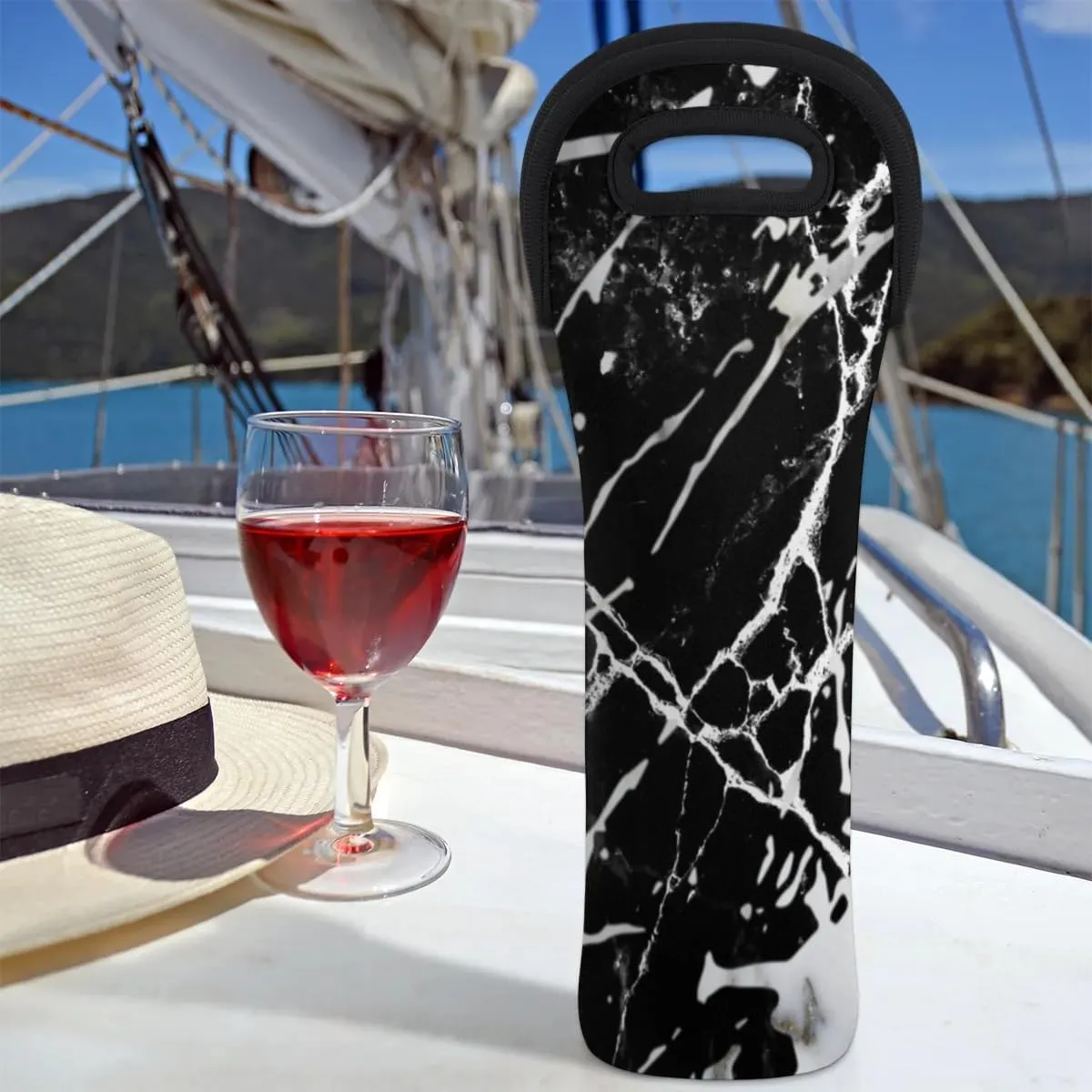 Artificial Marble Wine Carrier Tote Bag Insulated Neoprene Wine Bag Tote Single Bottle Protective Travel Bag Beer Wine Cooler Bag with Secure Carry Handle 750 ml Wine Gifts for Women Men