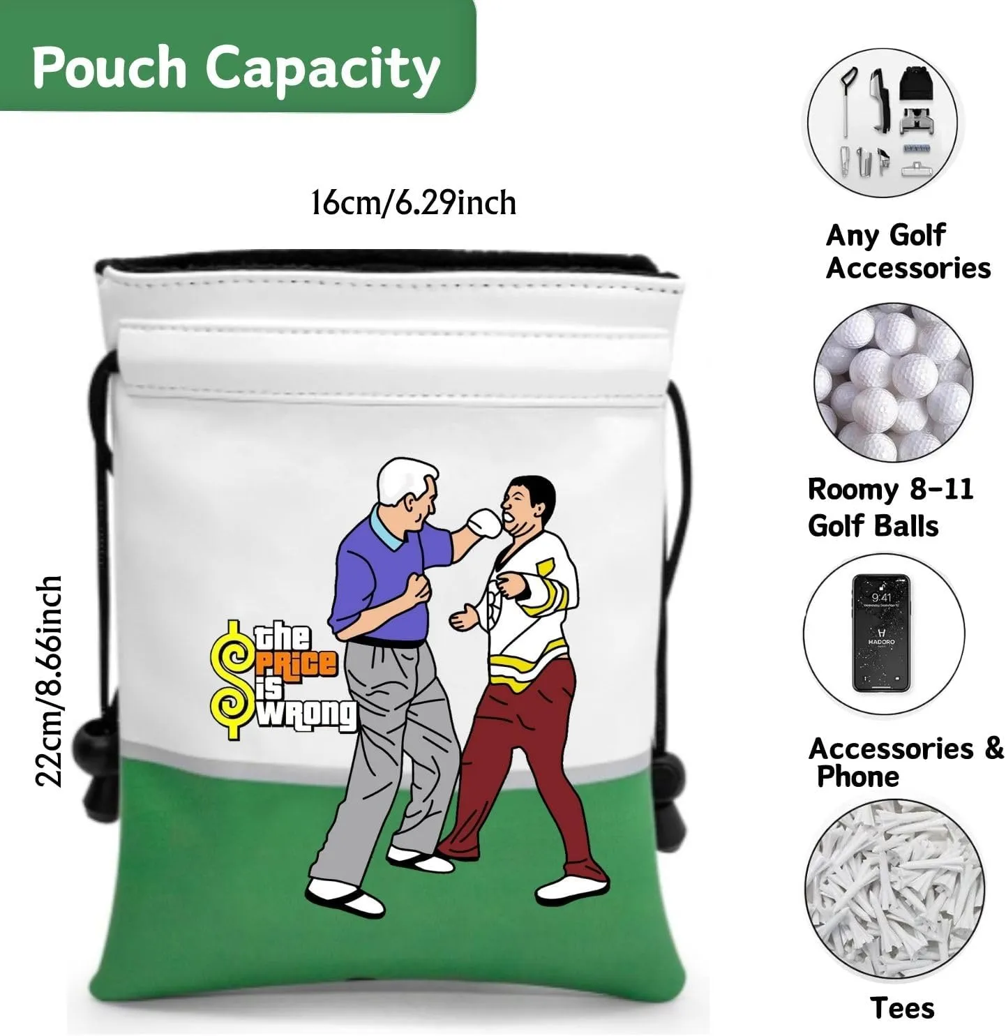 Artpreti Funny Golf Valuables Pouch,Golf Pouch Bag with Drawstrings Golf Tee Bag Pouch Leather Golf Tee Pouch Golf Ball Bag for Men Women - The Price is Wrong