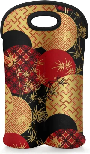 Asic Ancient Bamboo Gold Wine Accessories For Wine Lovers Wine Bottle Tote Carrier Portable Wine Travel Bags Holds 2 Bottles