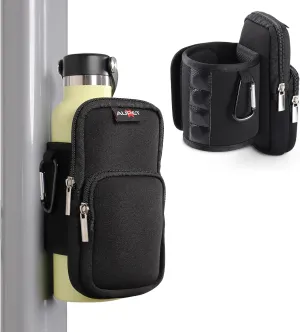 AUPET Magnetic Gym Water Bottle Holder - Gym Accessories for Men Women,Magnet Bottle Cup Carrier Phone Bag Sleeve Pouch Purse (Solid Black, S(fit 16-25oz Bottle))