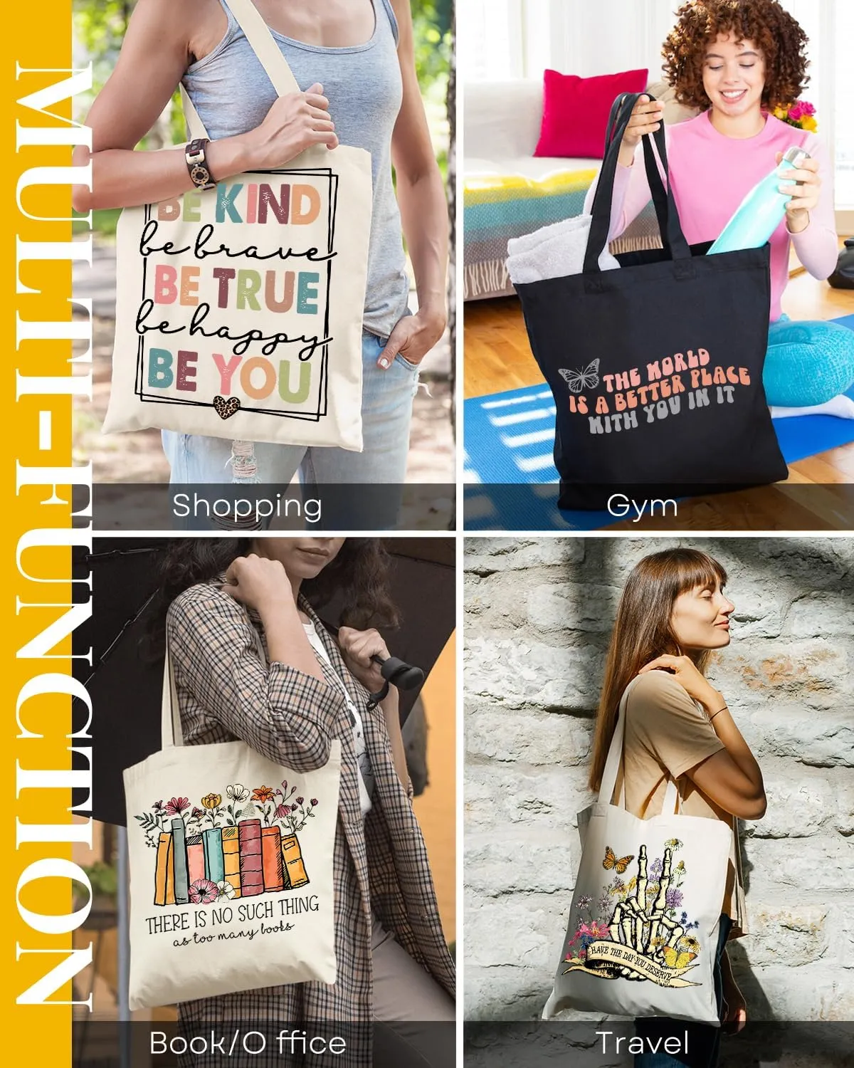 AUSVKAI Canvas Tote Bag Aesthetic for Women, Cute Cloth Cotton Bags for College Shopping Beach Grocery and Trendy Gifts
