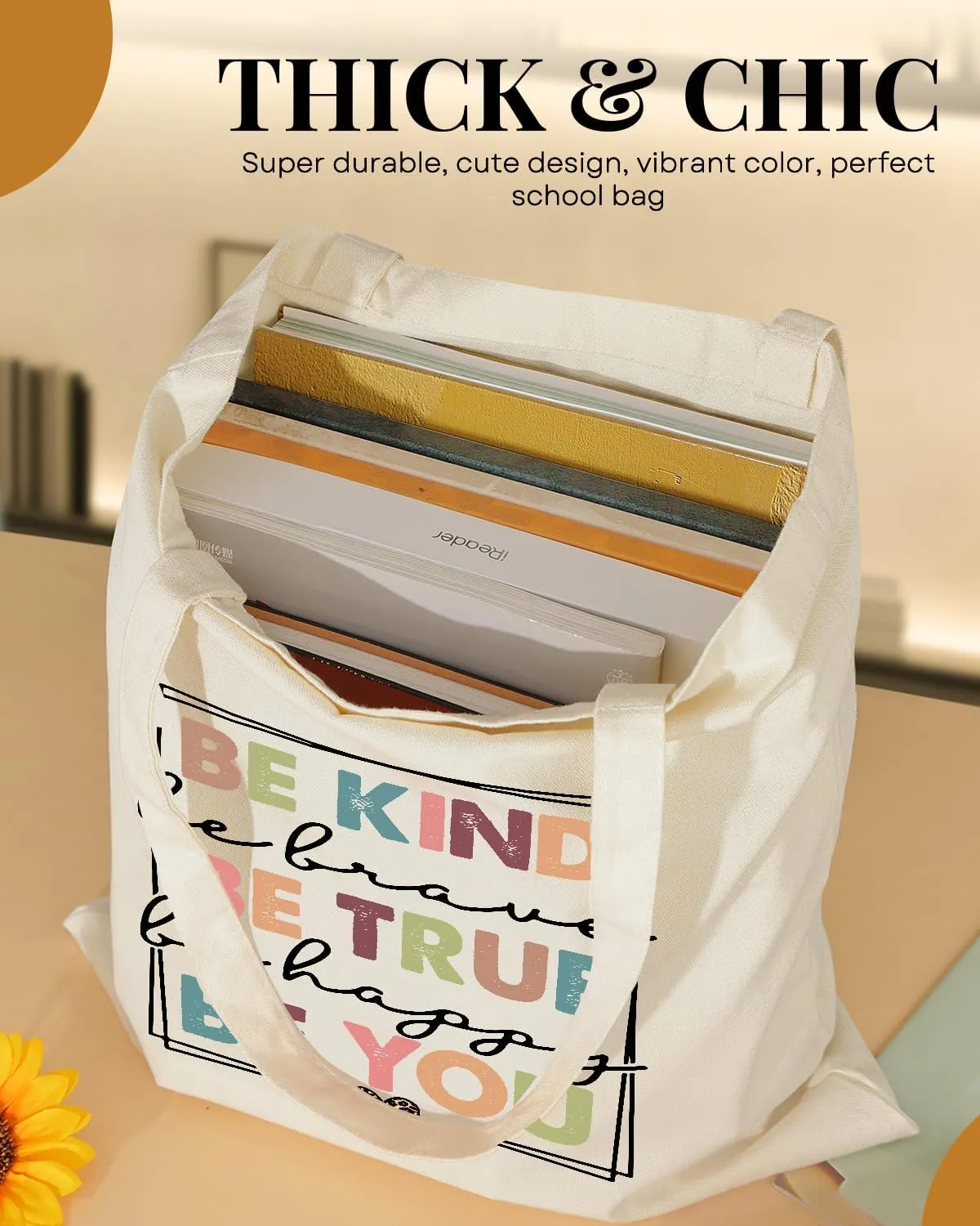 AUSVKAI Canvas Tote Bag Aesthetic for Women, Cute Cloth Cotton Bags for College Shopping Beach Grocery and Trendy Gifts