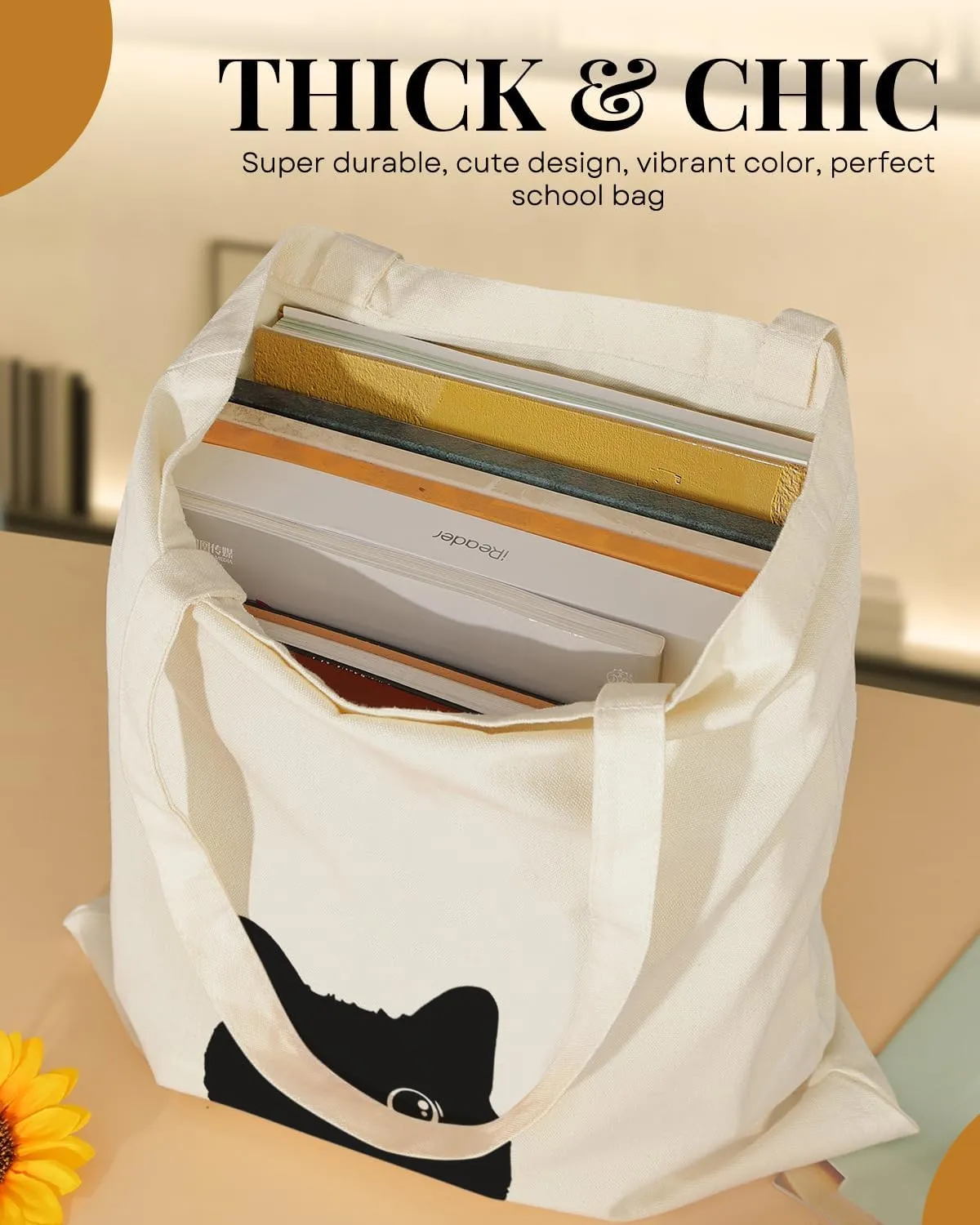 AUSVKAI Canvas Tote Bag Aesthetic for Women, Cute Reusable Cloth Cotton Bags for Shopping Beach Trendy Gifts