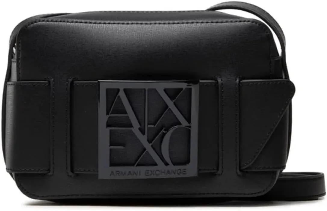 A|X Armani Exchange Women's Logo Placket Top Zip Camera Crossbody Bag, Black, ONE Size