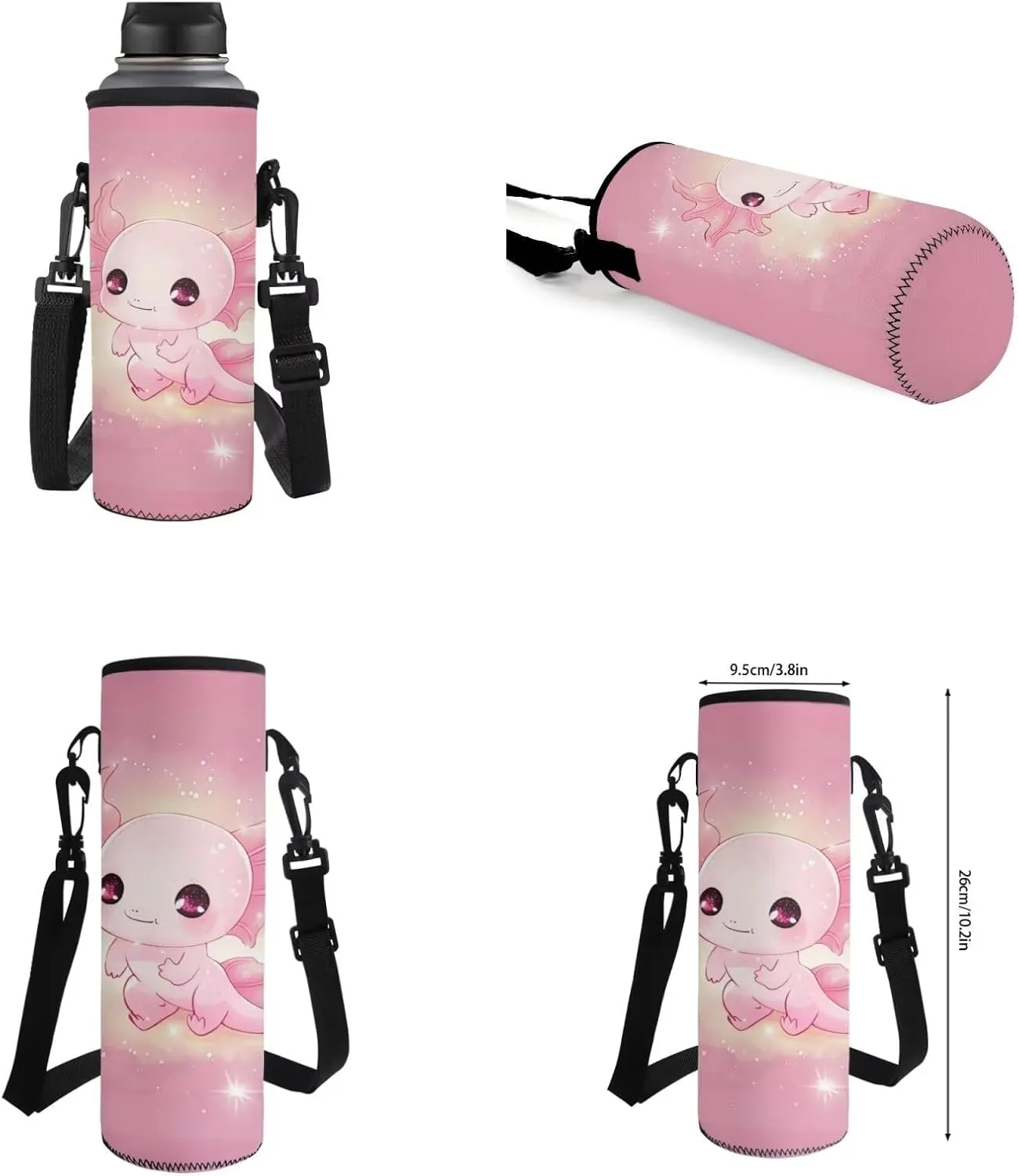 Axolotl Kids Backpack Set 4Pcs with Lunch Box Pencil Case School Backpack Multifunctional Pencil Case and Water Bottle Case Cover Side Pockets Tablet Compartment Gift for Girls Boys