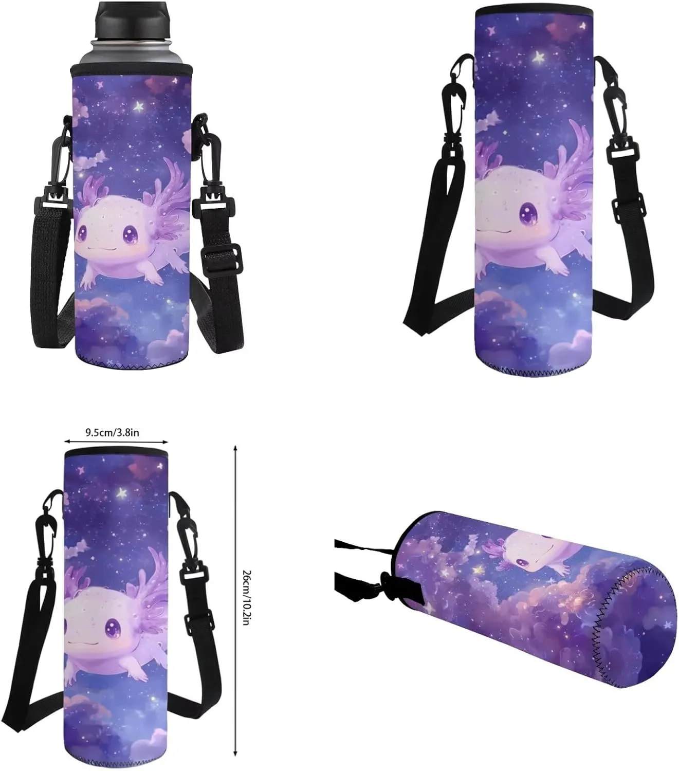 Axolotl Purple Elementary Backpack for Girls 4 Piece Bookbag with Lunchbox Ages 8-10 with Padded Straps 3D Print 3rd Grade School Bag with Water Bottle Holder Book Bags