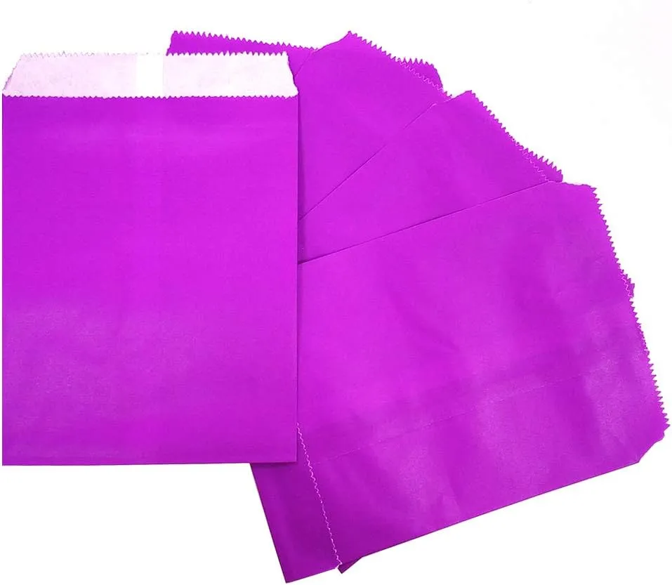 AZOWA Candy Buffet Bags Purple Color 6 x 9 In Large Paper Treat Bags Pack of 100
