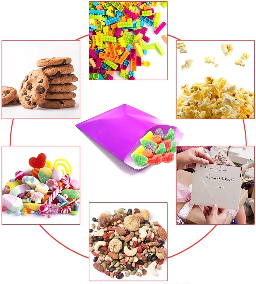 AZOWA Candy Buffet Bags Purple Color 6 x 9 In Large Paper Treat Bags Pack of 100