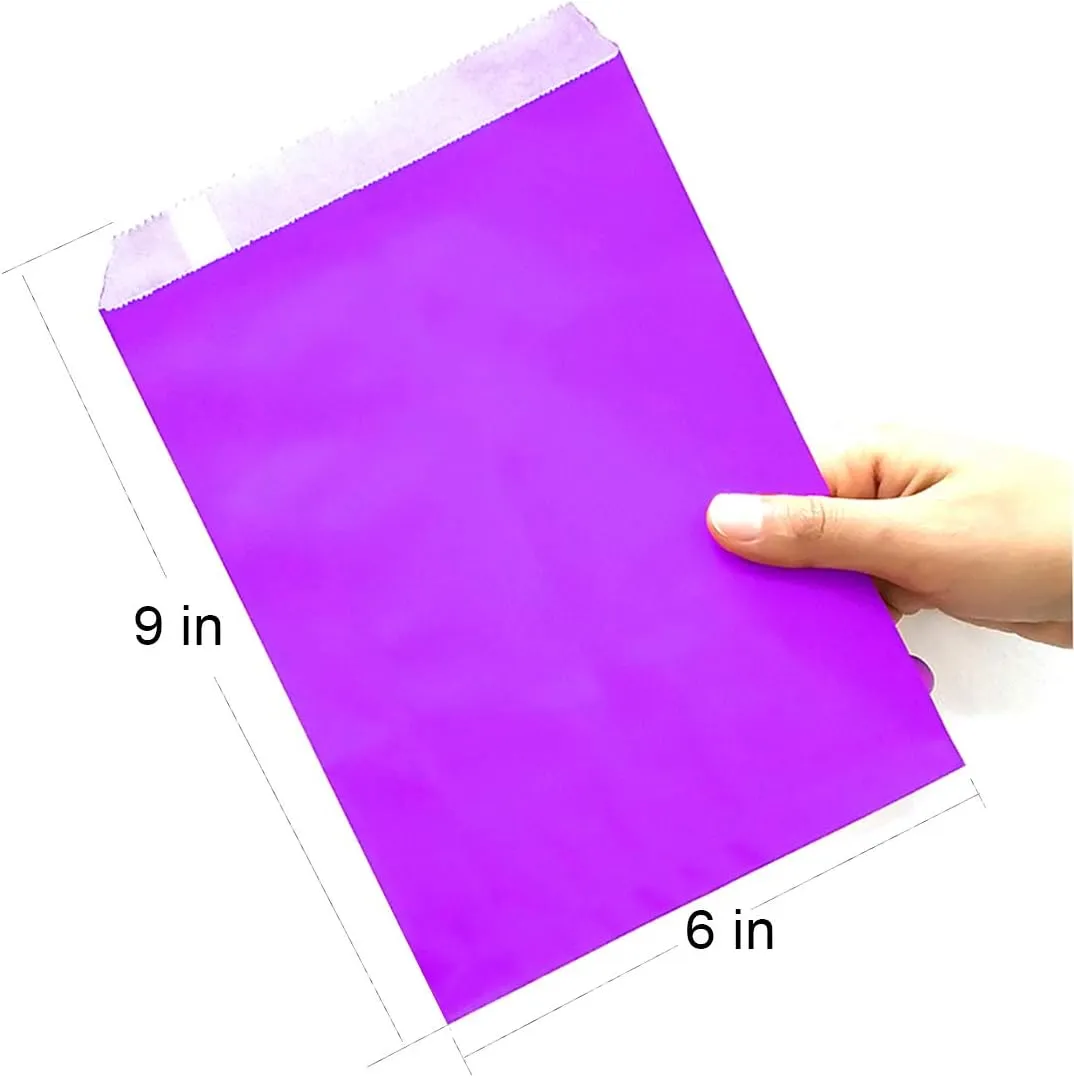 AZOWA Candy Buffet Bags Purple Color 6 x 9 In Large Paper Treat Bags Pack of 100