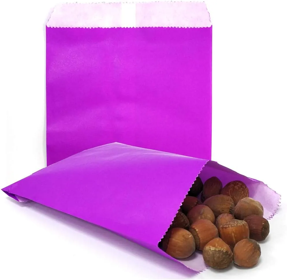 AZOWA Candy Buffet Bags Purple Color 6 x 9 In Large Paper Treat Bags Pack of 100