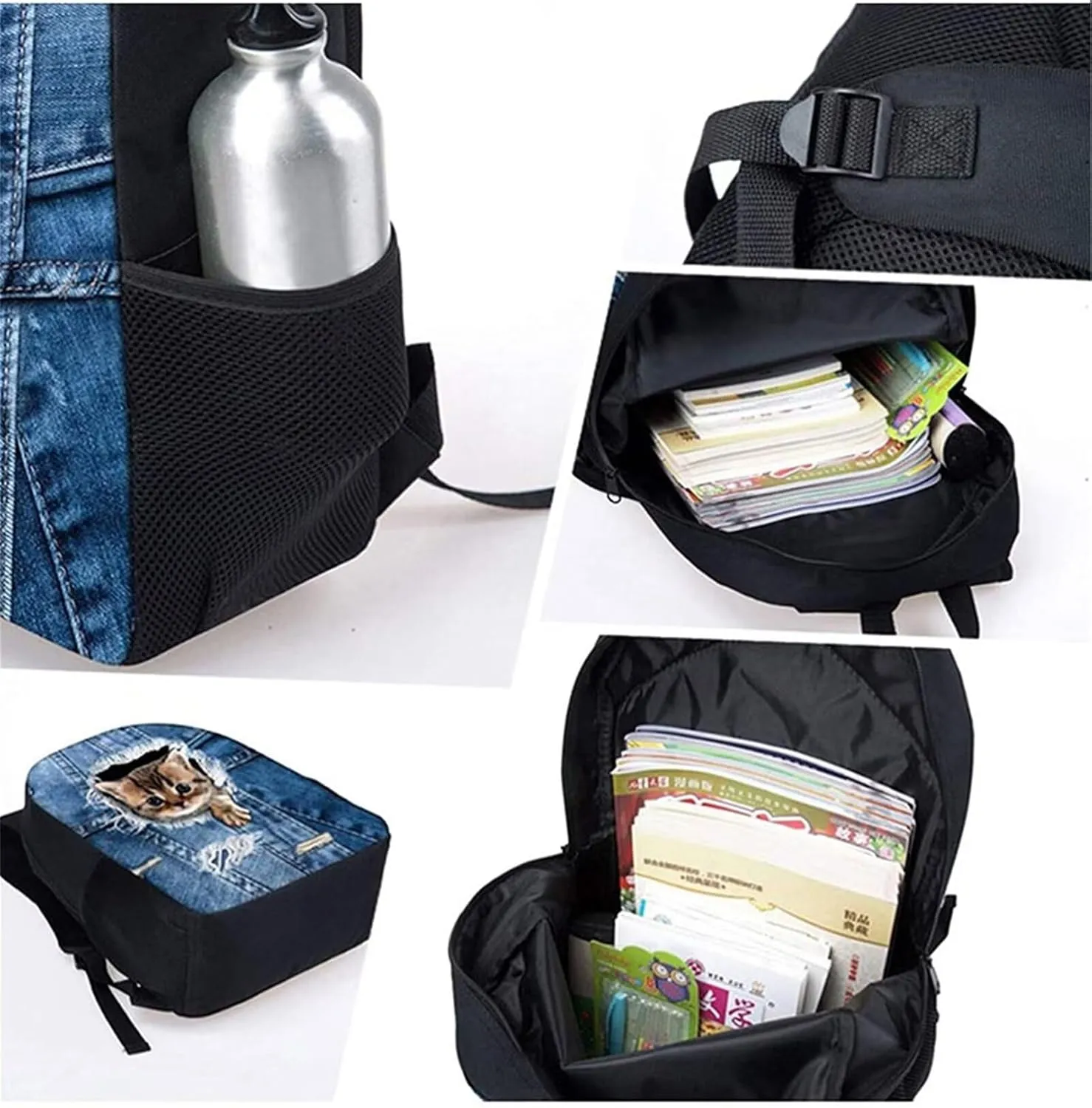 Aztec Lion Western Backpack for Boys Kids Thermal Lunch Boxes & Water Bottle Bag, 3-Pieces Bookbags Set for School Hiking Picnic