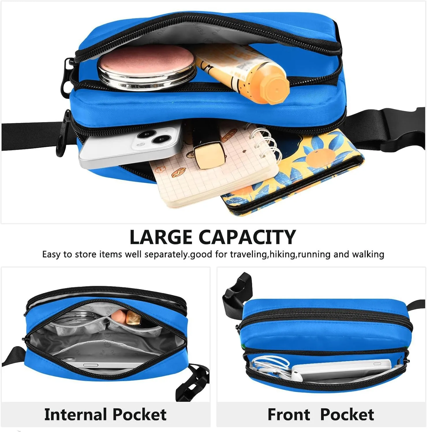 Azure Strap Bags for Women Crossbody Hip Bum Bag for Travel Shopping Hiking Cycling Running, 8 x 5.3 x 2.3 Inches