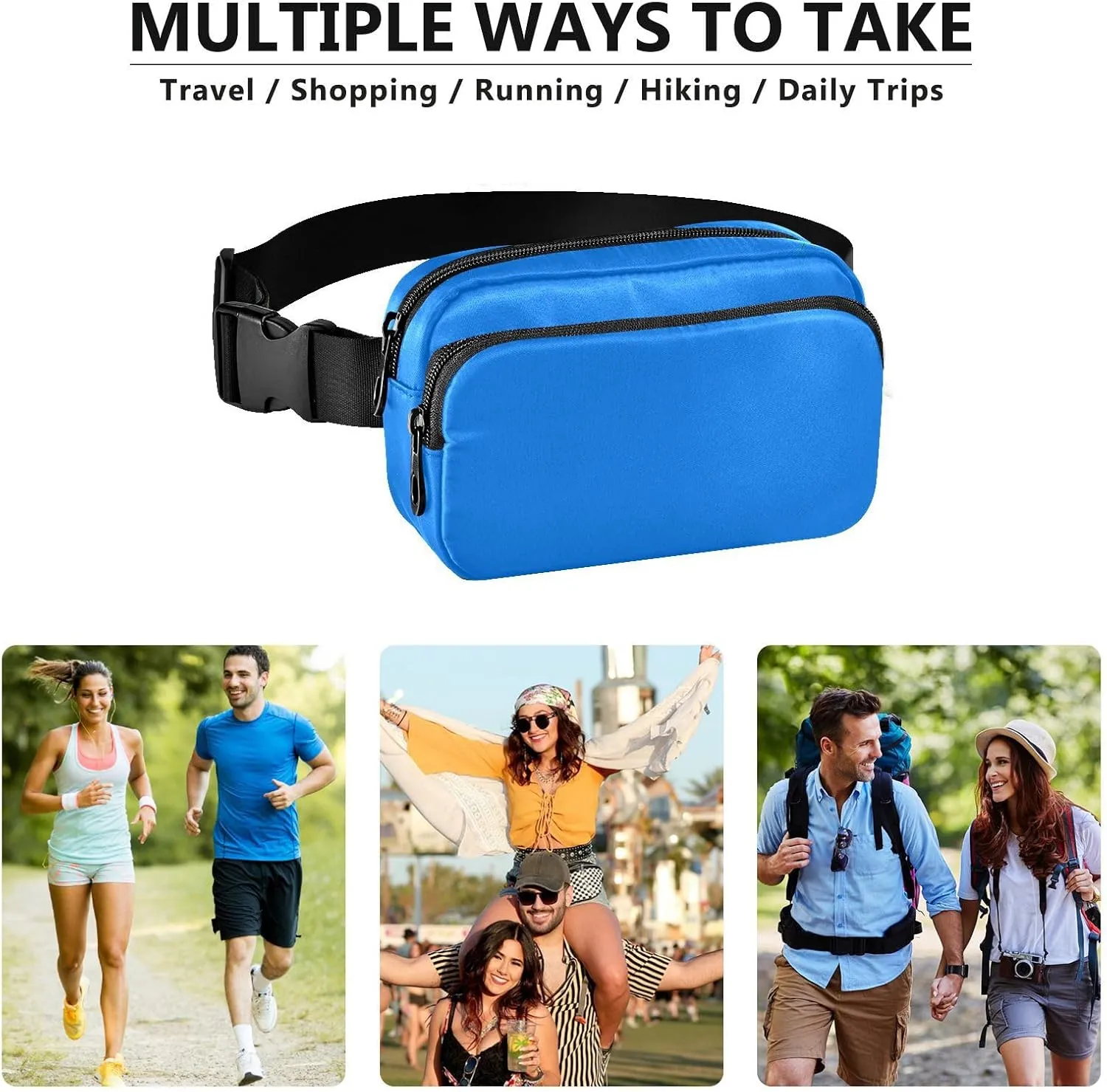 Azure Strap Bags for Women Crossbody Hip Bum Bag for Travel Shopping Hiking Cycling Running, 8 x 5.3 x 2.3 Inches
