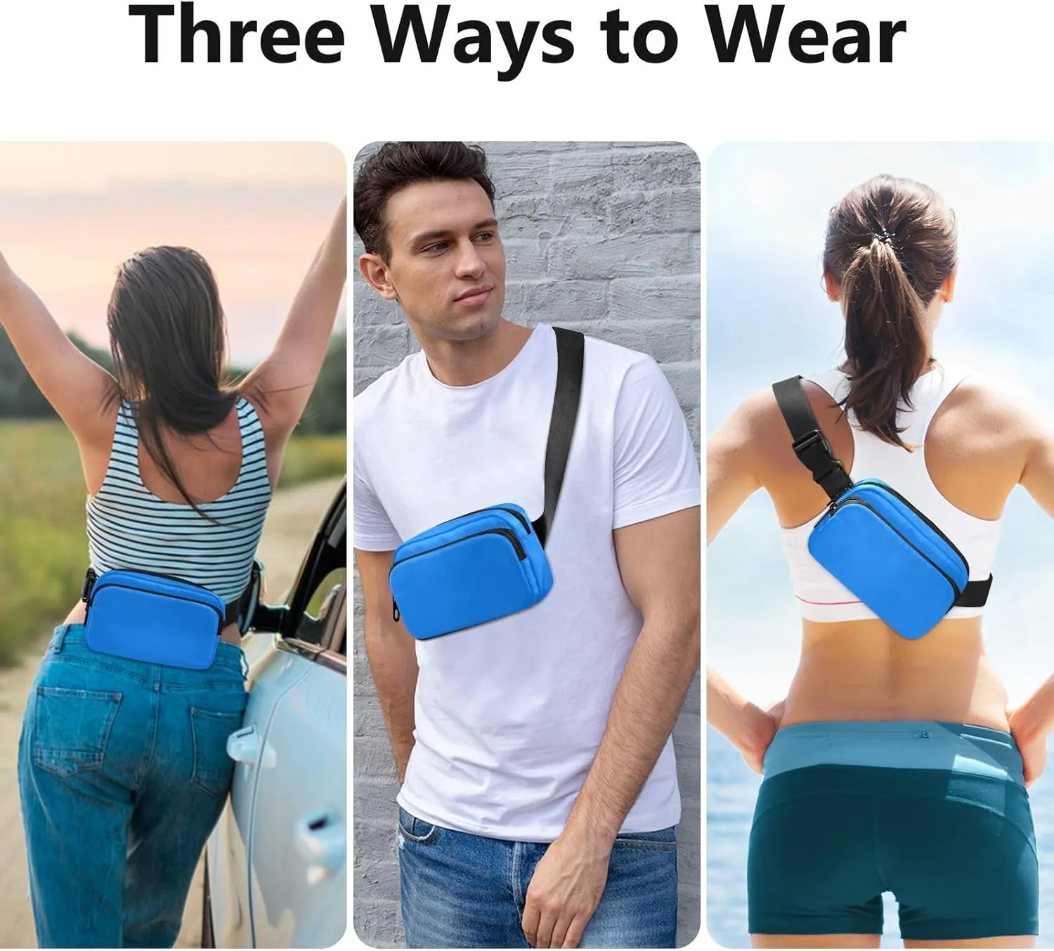 Azure Strap Bags for Women Crossbody Hip Bum Bag for Travel Shopping Hiking Cycling Running, 8 x 5.3 x 2.3 Inches