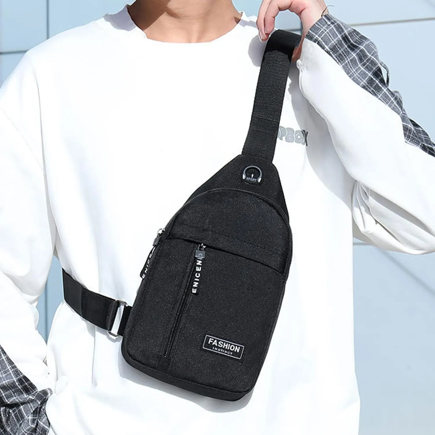 Backpack Str𝘢p B𝘢g for Men Hiking Bag Sl𝘪ng Bag with Headphone Hole Backpack Travel Bags Chest Bag