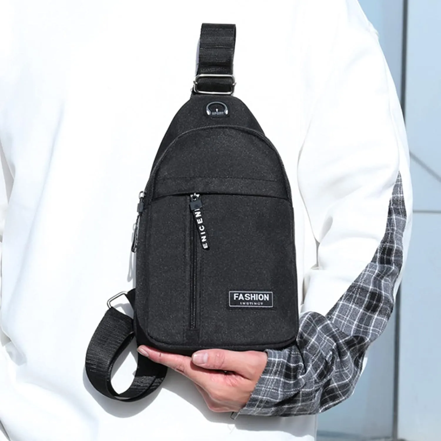 Backpack Str𝘢p B𝘢g for Men Hiking Bag Sl𝘪ng Bag with Headphone Hole Backpack Travel Bags Chest Bag
