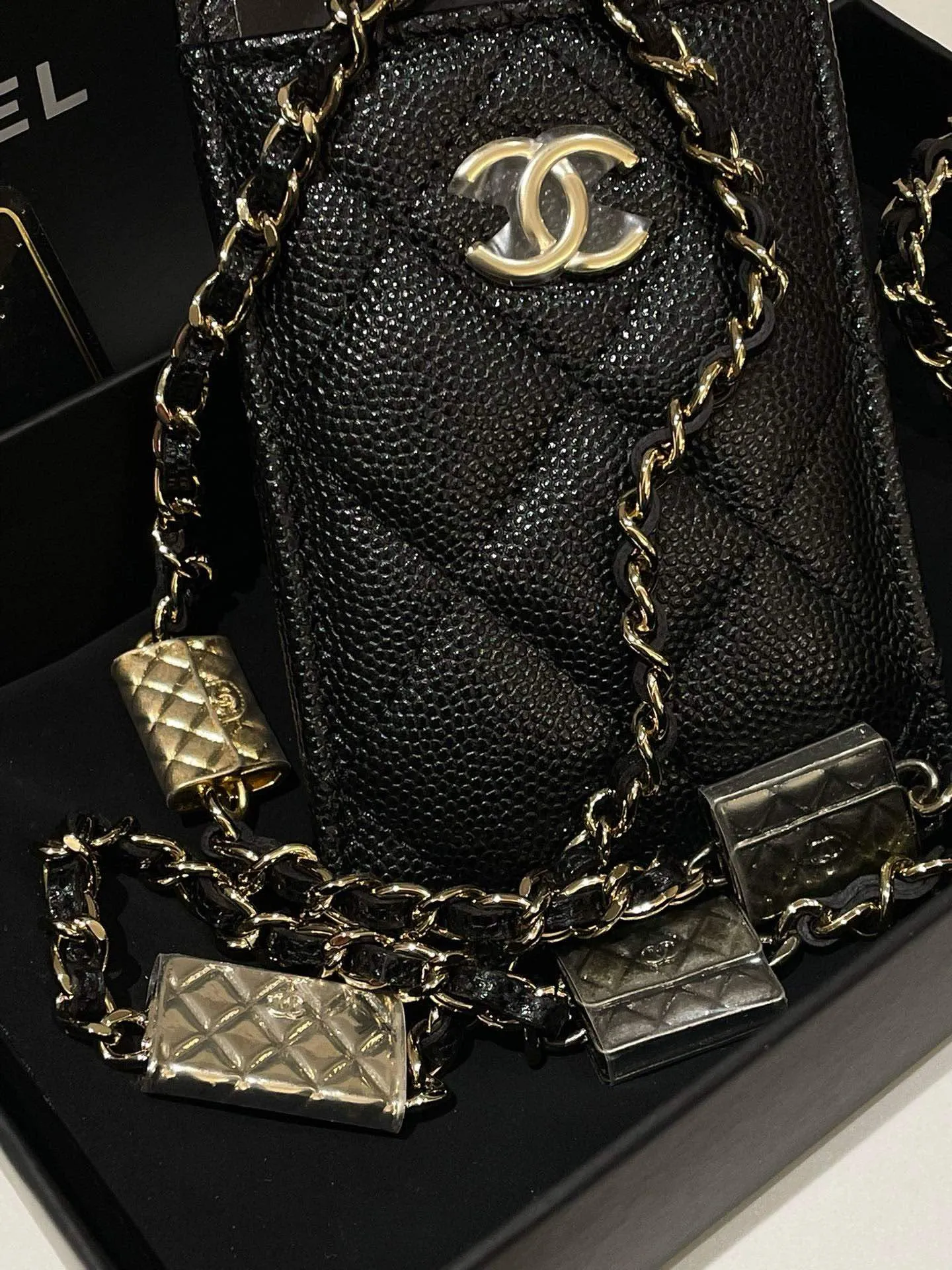 Bag Black Card Holder Chanel Crossbody Flawless Clearance sale On Chain, Caviar Leather