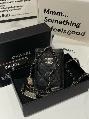 Bag Black Card Holder Chanel Crossbody Flawless Clearance sale On Chain, Caviar Leather