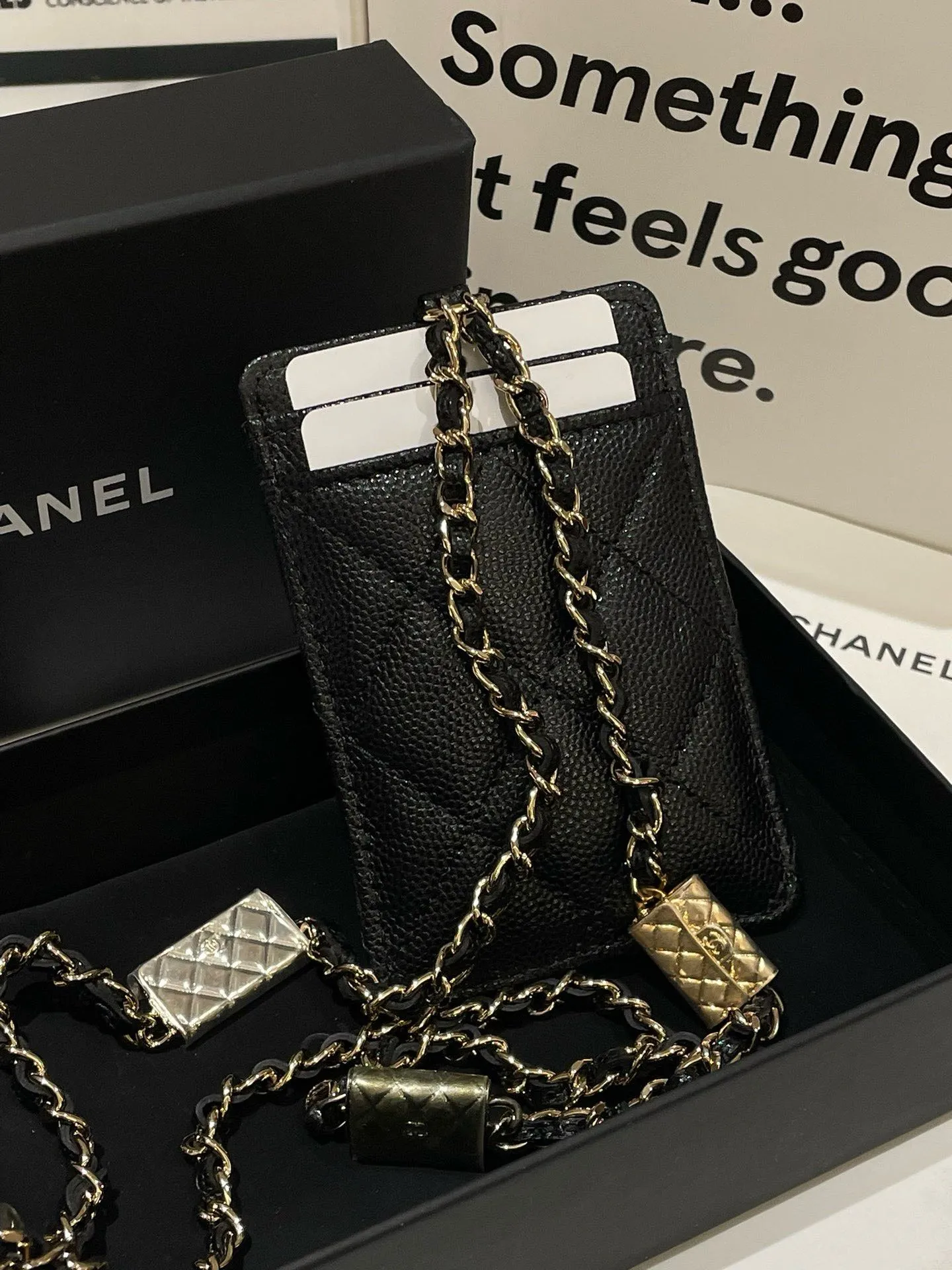 Bag Black Card Holder Chanel Crossbody Flawless Clearance sale On Chain, Caviar Leather