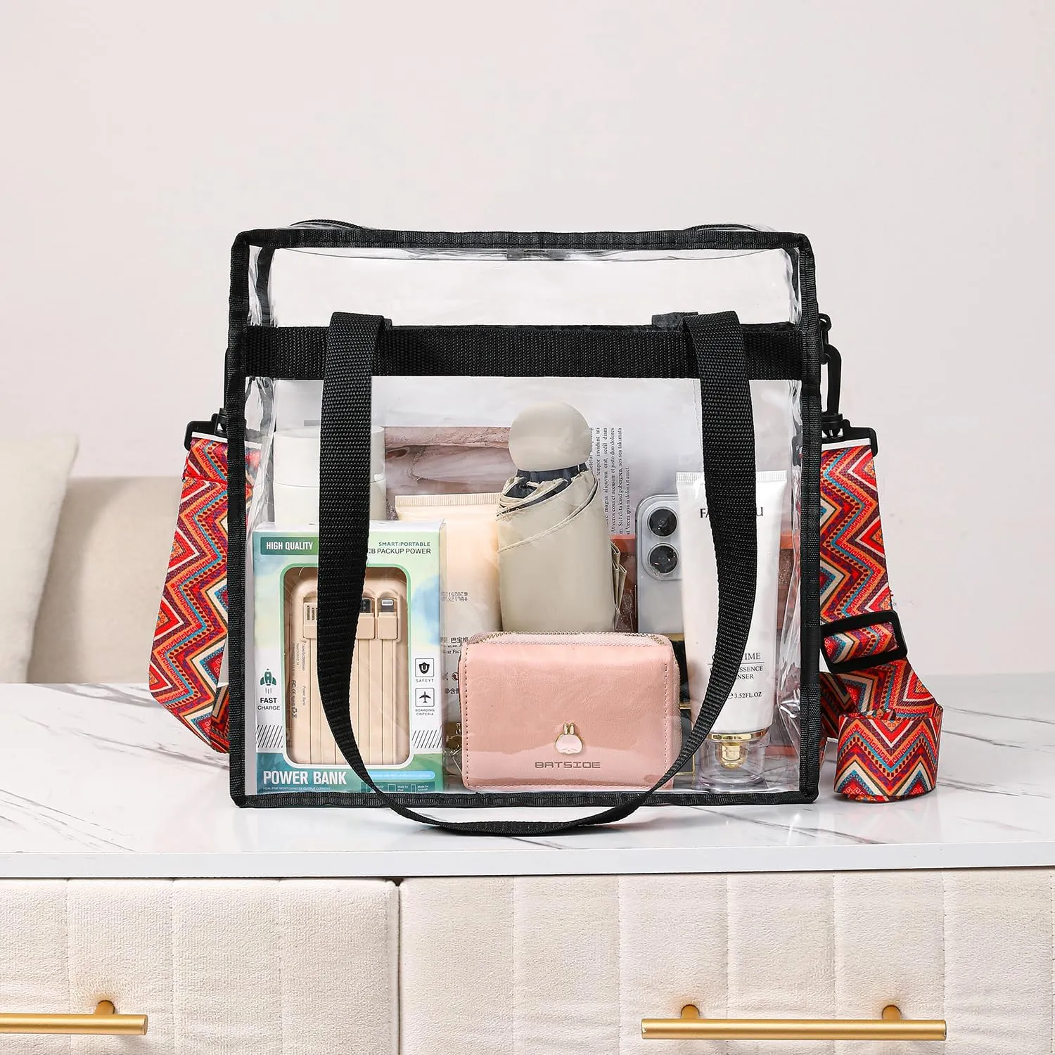BAGAIL Clear Bags Stadium Approved Clear Tote Bag with Zipper Closure Crossbody Messenger Shoulder Bag with Adjustable Strap