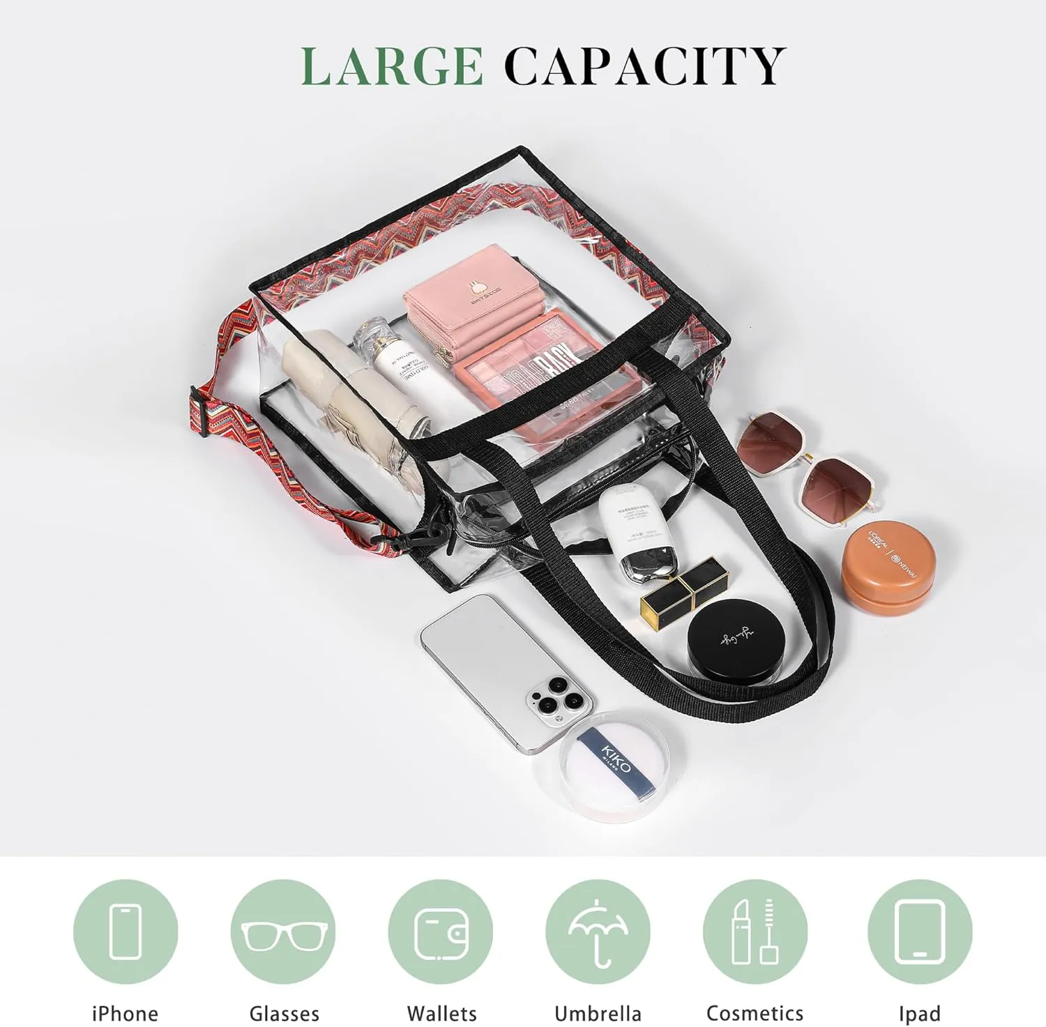 BAGAIL Clear Bags Stadium Approved Clear Tote Bag with Zipper Closure Crossbody Messenger Shoulder Bag with Adjustable Strap