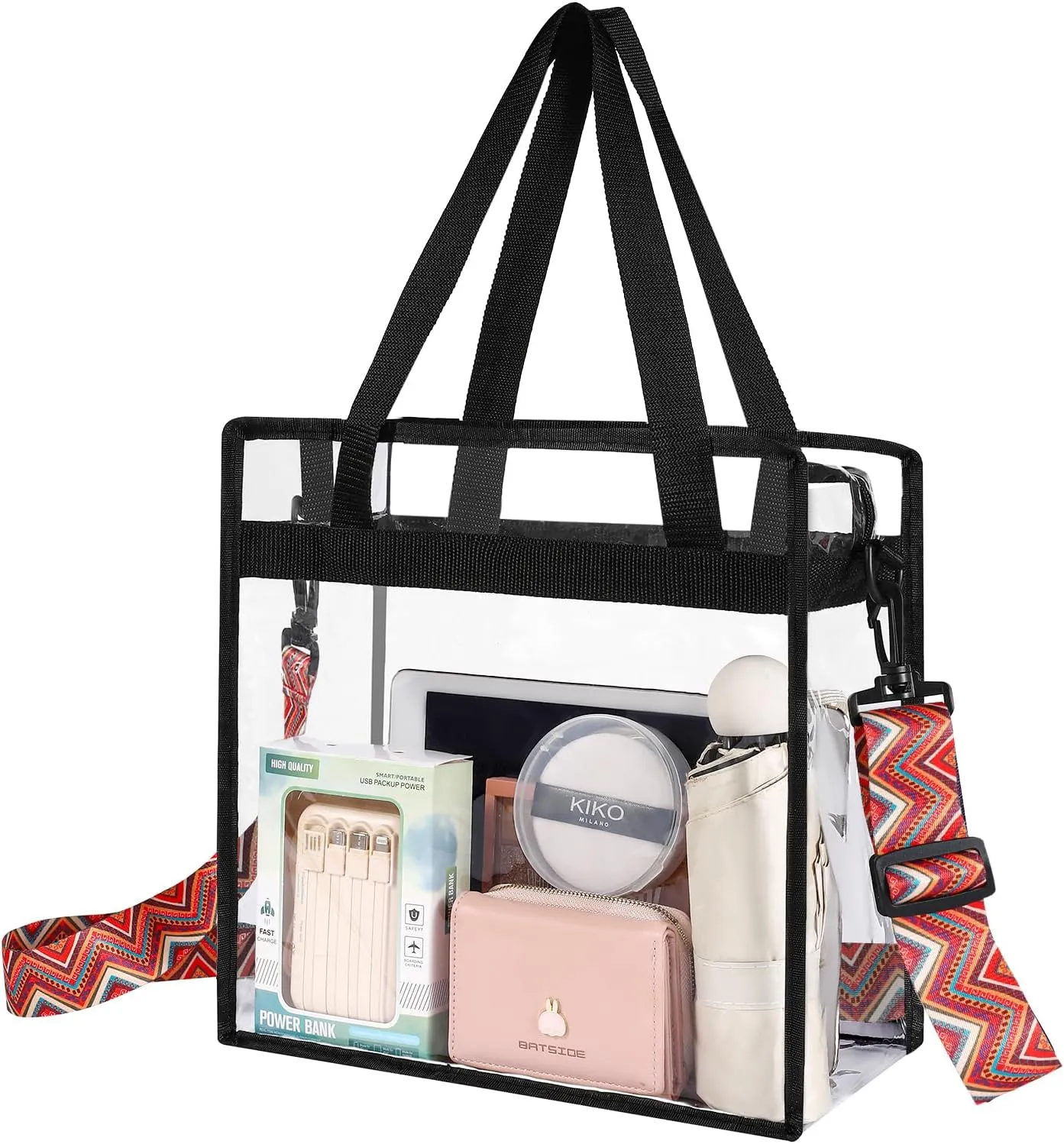 BAGAIL Clear Bags Stadium Approved Clear Tote Bag with Zipper Closure Crossbody Messenger Shoulder Bag with Adjustable Strap