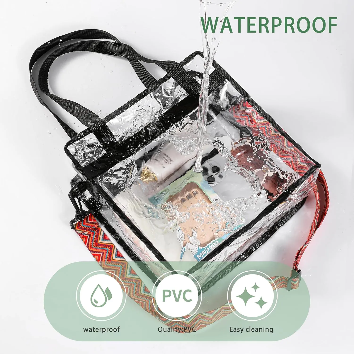 BAGAIL Clear Bags Stadium Approved Clear Tote Bag with Zipper Closure Crossbody Messenger Shoulder Bag with Adjustable Strap