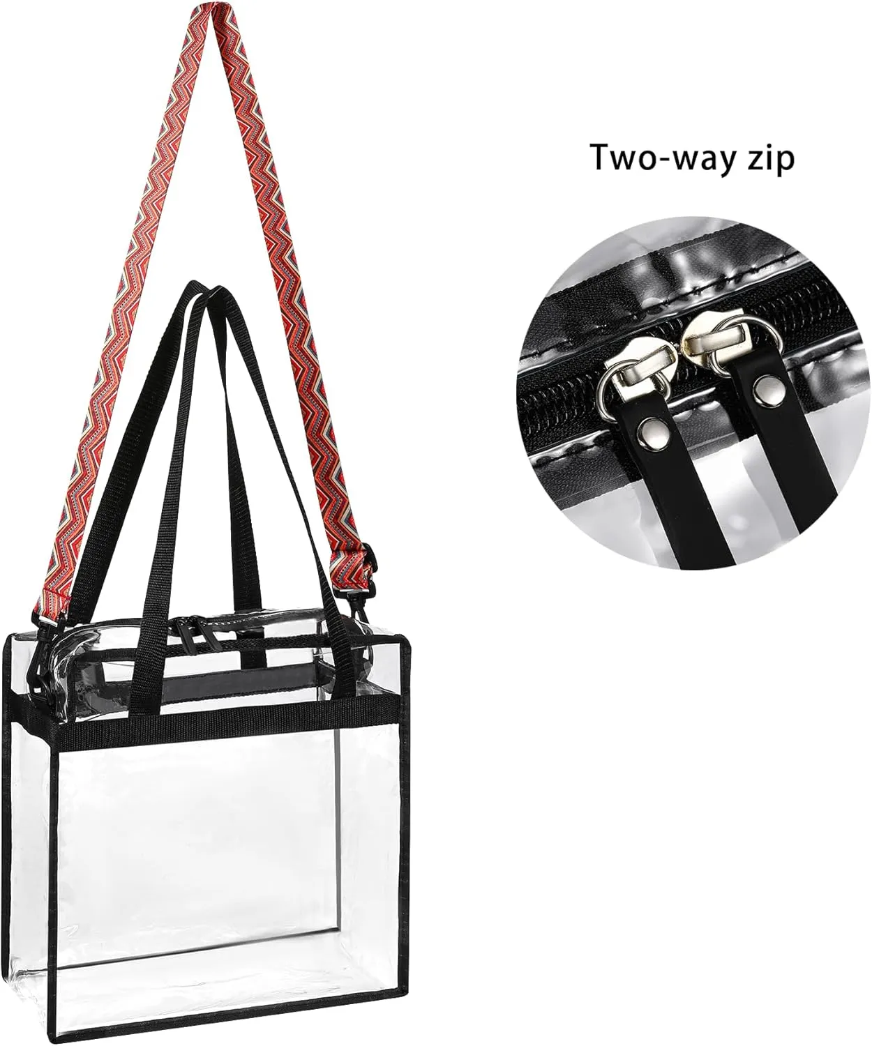 BAGAIL Clear Bags Stadium Approved Clear Tote Bag with Zipper Closure Crossbody Messenger Shoulder Bag with Adjustable Strap
