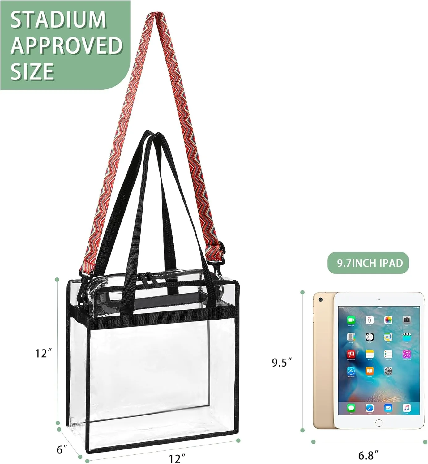 BAGAIL Clear Bags Stadium Approved Clear Tote Bag with Zipper Closure Crossbody Messenger Shoulder Bag with Adjustable Strap