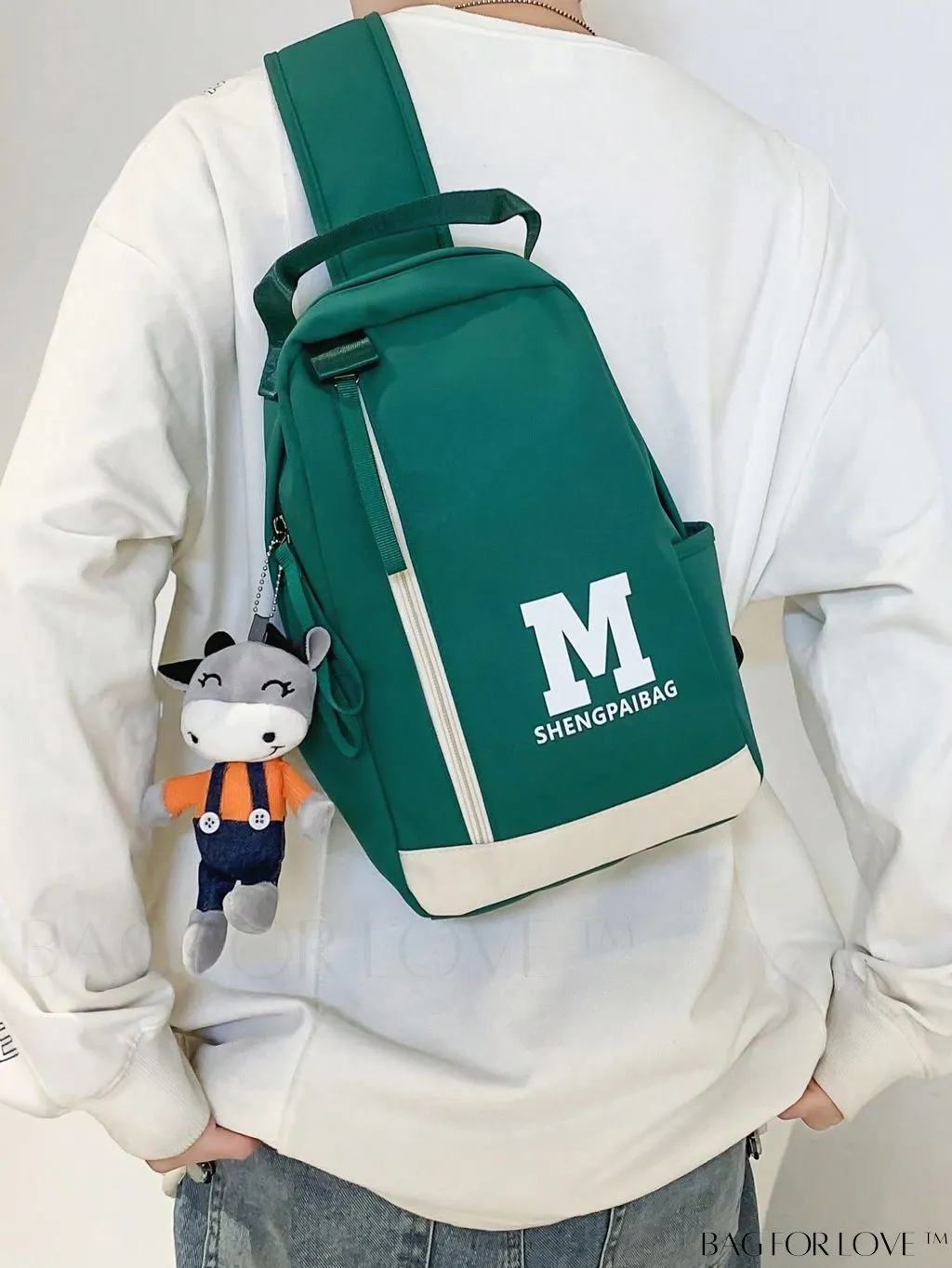 BagForLove - Colorblocked Sling Bag: Letter Print, Adjustable Strap, Includes Bag Charm
