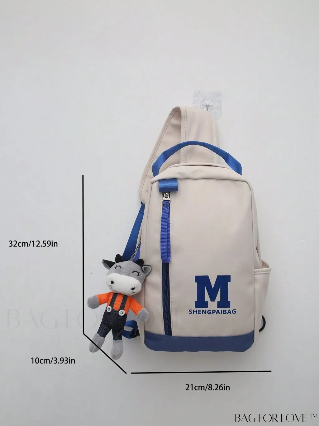 BagForLove - Colorblocked Sling Bag: Letter Print, Adjustable Strap, Includes Bag Charm