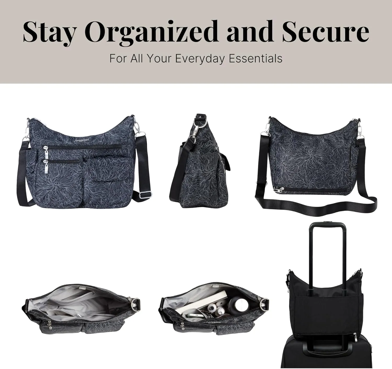 Baggallini Modern Everywhere Crossbody Women 11x9x4.5 RFID Hobo Bag