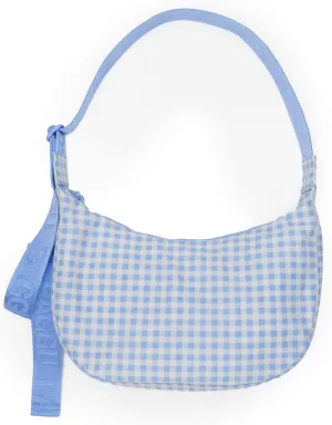 BAGGU Medium Nylon Crescent Bag - Light Blue Gingham