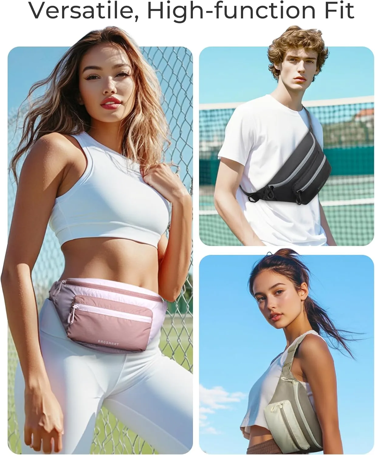 BAGSMART Fanny Packs for Women Men Crossbody Waist Bag with Adjustable Strap Belt Bag for Running Sport Travel Hiking, Camel