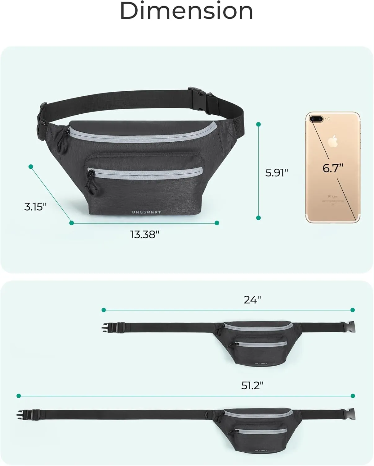 BAGSMART Fanny Packs for Women Men Crossbody Waist Bag with Adjustable Strap Belt Bag for Running Sport Travel Hiking, Camel