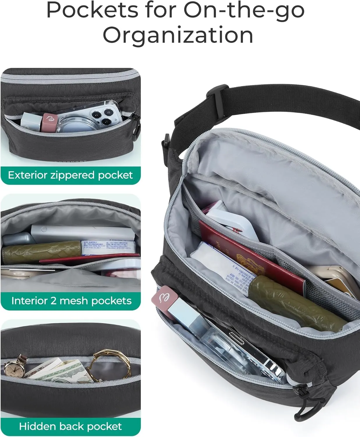 BAGSMART Fanny Packs for Women Men Crossbody Waist Bag with Adjustable Strap Belt Bag for Running Sport Travel Hiking, Camel