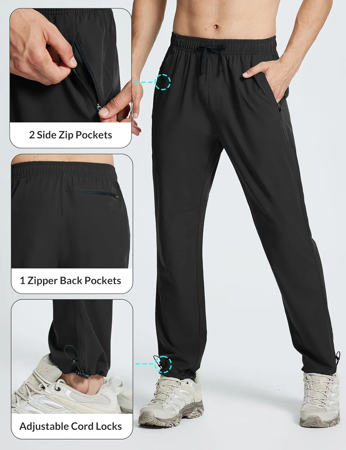 baleaf Men's Hiking Pants Lightweight Quick Dry Water Resistant Elastic Waist Cargo Pants with Zip Pockets for Outdoor