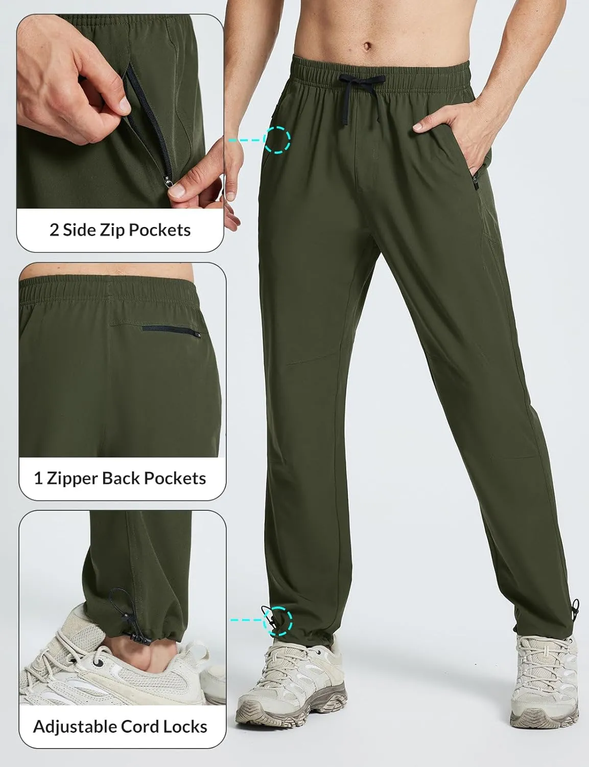 baleaf Men's Hiking Pants Lightweight Quick Dry Water Resistant Elastic Waist Cargo Pants with Zip Pockets for Outdoor