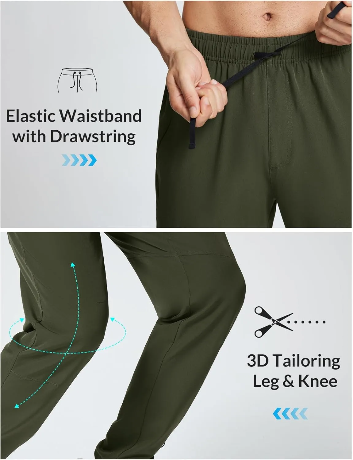 baleaf Men's Hiking Pants Lightweight Quick Dry Water Resistant Elastic Waist Cargo Pants with Zip Pockets for Outdoor