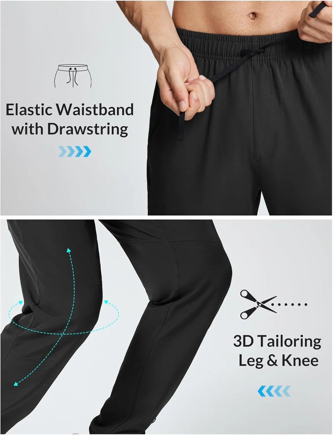 baleaf Men's Hiking Pants Lightweight Quick Dry Water Resistant Elastic Waist Cargo Pants with Zip Pockets for Outdoor