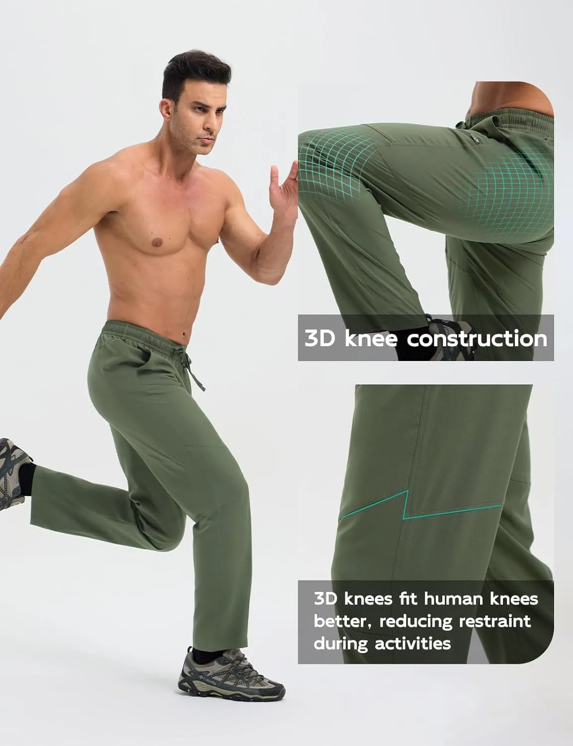 baleaf Men's Hiking Pants Ripstop Water Resistant Cargo Quick Dry Travel Elastic Waist with Zip Pockets UPF 50  Work