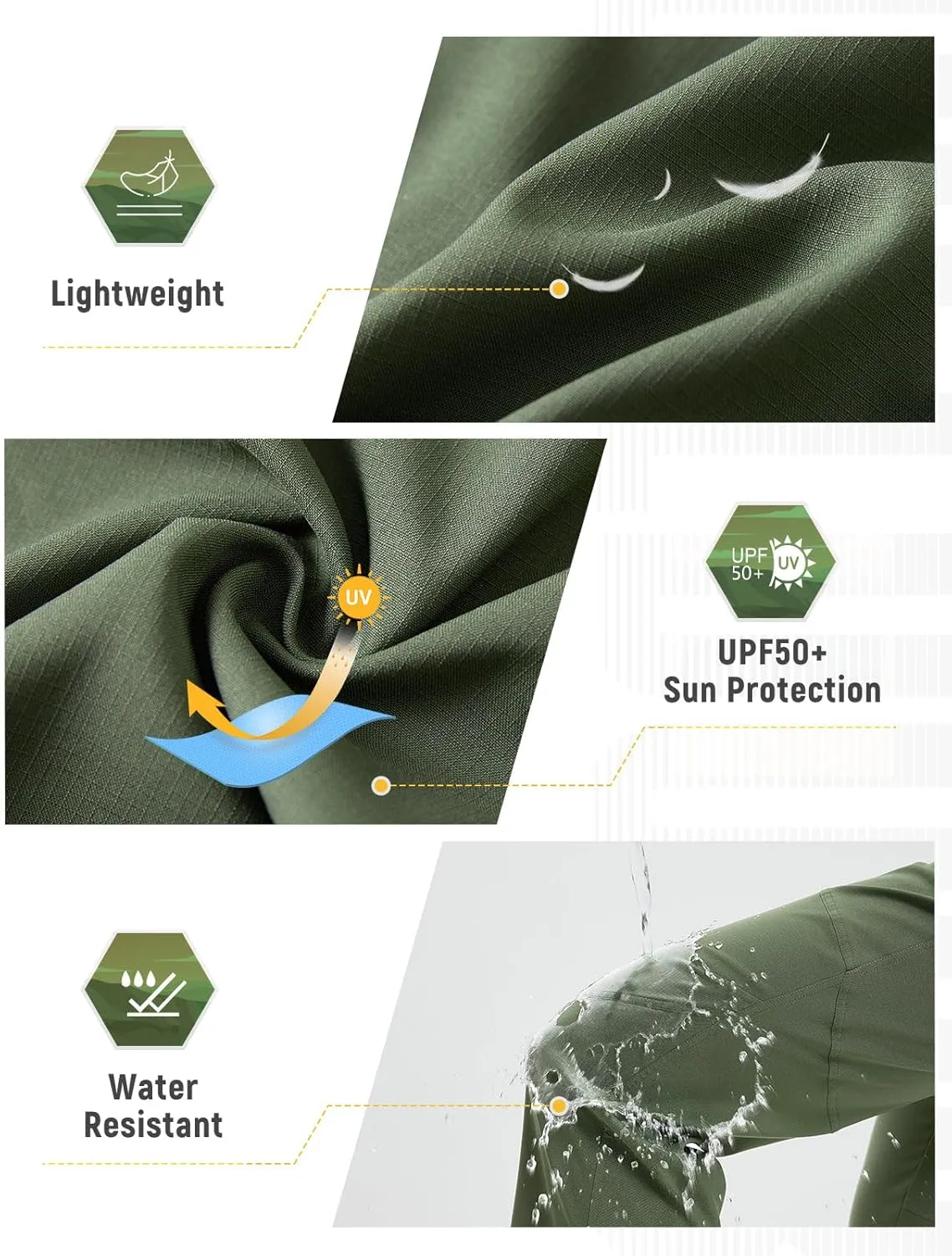 baleaf Men's Hiking Pants Ripstop Water Resistant Cargo Quick Dry Travel Elastic Waist with Zip Pockets UPF 50  Work