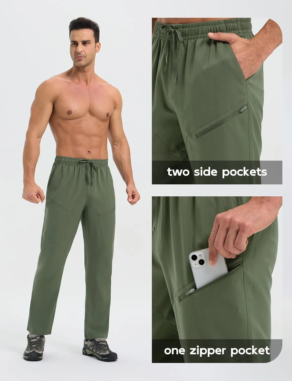 baleaf Men's Hiking Pants Ripstop Water Resistant Cargo Quick Dry Travel Elastic Waist with Zip Pockets UPF 50  Work
