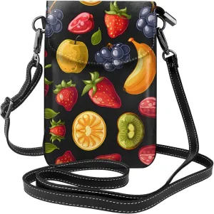 Banana Strawberry Grape Small Crossbody Bags for Women Travel Cell Phone Pouch PU Leather Cross Body Bag Adjustable Shoulder Strap Phone Purses Lightweight Wallet Purse with Credit Card Slots