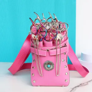 Barber Bag, crossbody and waist dual purpose Scissor Holder Hairdressing Tools Storage Holster Shear PU Leather Pouch with Removable for Hairstylists Groomer Makeup Artists Comb
