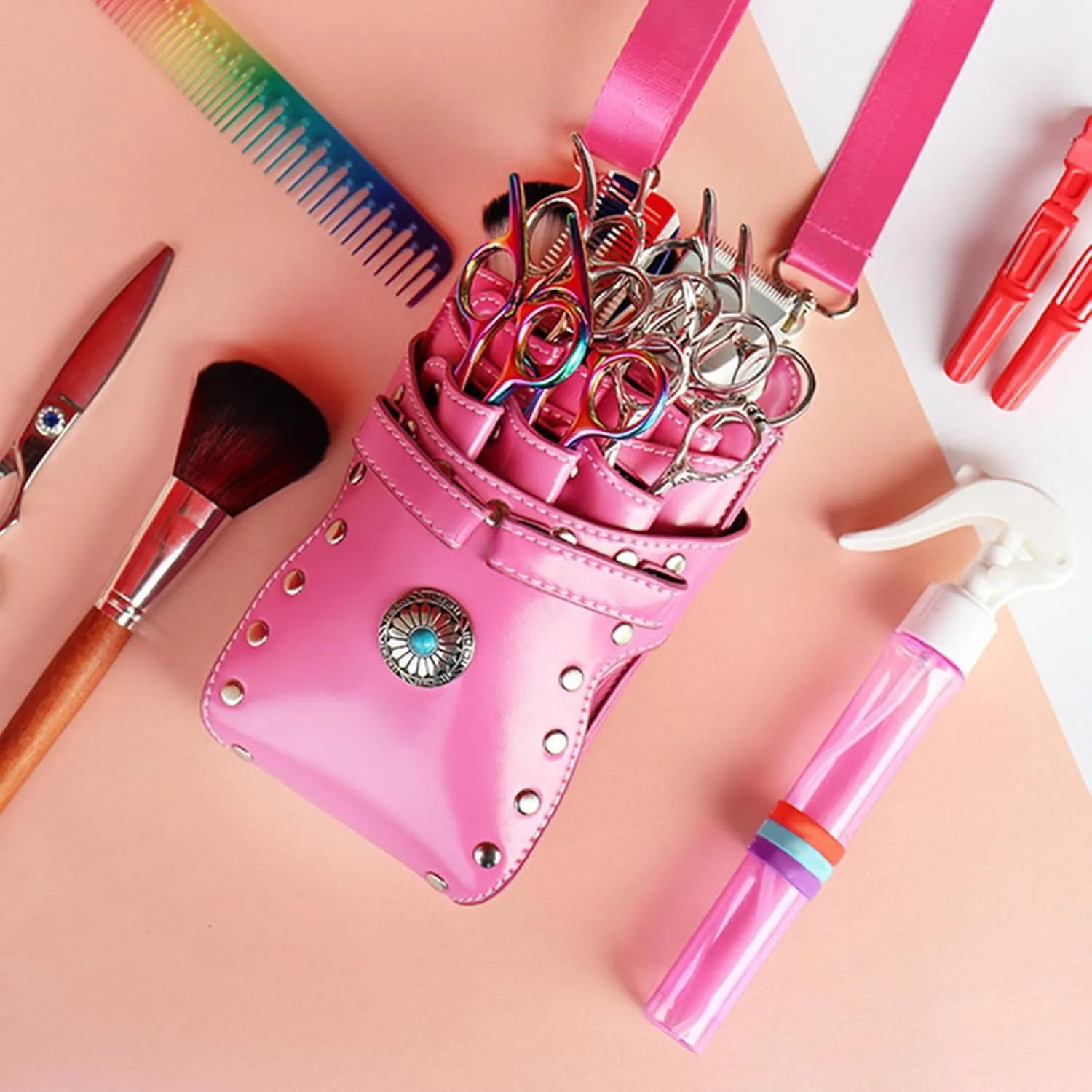 Barber Bag, crossbody and waist dual purpose Scissor Holder Hairdressing Tools Storage Holster Shear PU Leather Pouch with Removable for Hairstylists Groomer Makeup Artists Comb