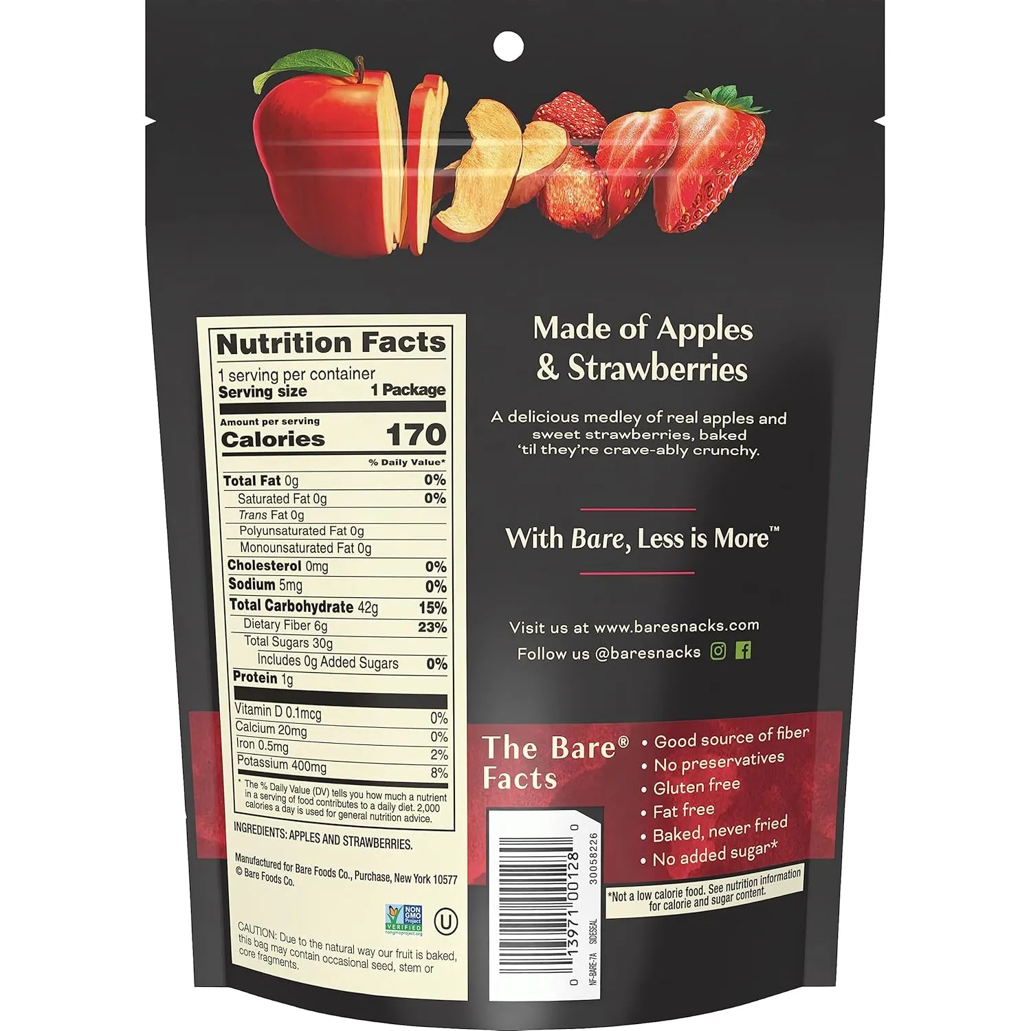 bare Baked Crunchy Medleys, Apple Strawberry, 1.6oz Single Serve Bags (6 Pack)